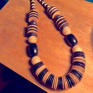 Bohemian Wooden Brown and Black Necklace 24 inches